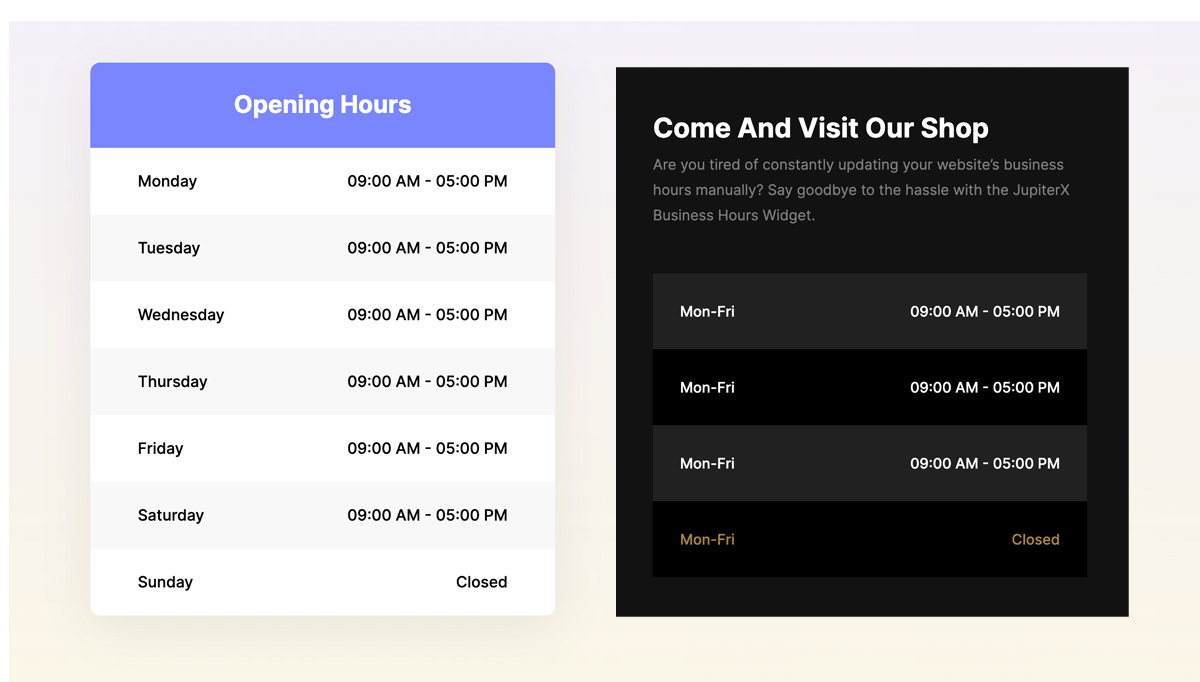 Business Hours Jupiter X Live Demo